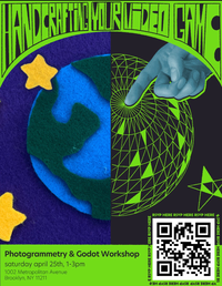 A poster with a felt collage of planet Earth. On top, there is the title of the event as well as the time and place, and a QR code to the eventbrite.