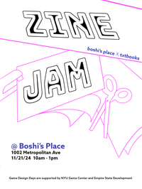 the poster for the "games against the empire - zine jam" event